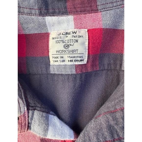 J Crew Shirt Mens MED Red Grey Plaid Flannel‎ Workshirt Button Up Cotton Casual - Picture 2 of 11